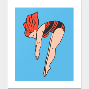 High Diving Girl in Retro Style Posters and Art